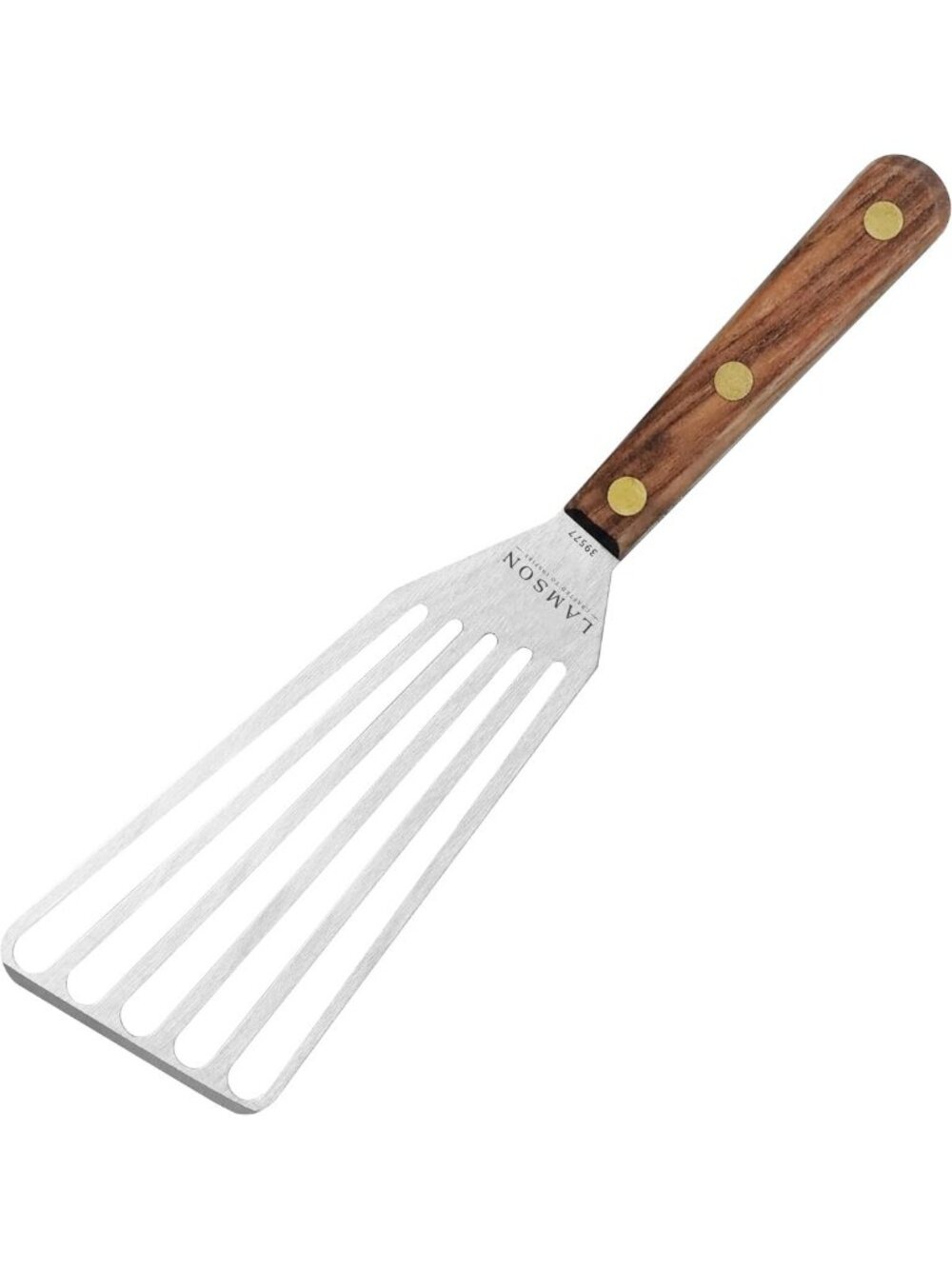Flexible Stainless Steel Fish Spatula Turner with Slotted Design & Walnut Handle